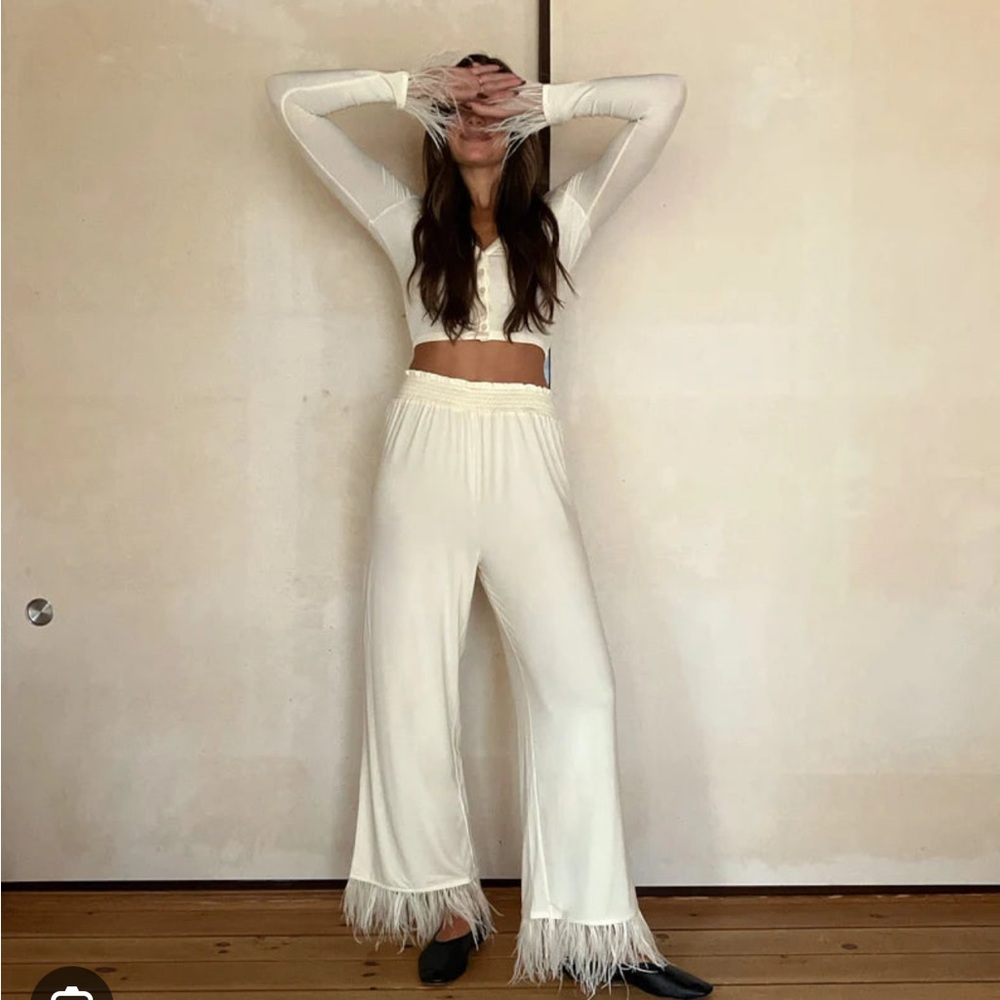 WeWoreWhat Feather Pants & Cardigan Set